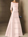 Short-Sleeve Off-the-Shoulder A-Line Mother of the Bride Dress with Belt Applique