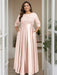Petal Plus Size Floor-Length Mother of the Bride A-Line Dress with 3/4 Sleeves Scoop Neck Bow & Sequins