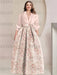 Pink Plus Size Flower A-Line Satin Mother of the Bride Dresses V-Neck with 3/4 Sleeves 