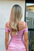 Off-the-Shoulder Sequins Pink Graduation Dress Short Cocktail Dress