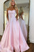 Pink Strapless Satin Prom Dress A-Line Evening Dress with Beadings