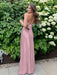 Pink V-neck Beaded Satin A Line Prom Dress