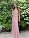 Pink V-neck Beaded Satin A Line Prom Dress