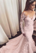 Pink Gorgeous Mermaid Illusion Long Sleeves Tulle Appliques Beach Wedding Dress