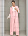 Ankle-Length Mother of the Bride Pantsuits in 3 Pieces Featuring Square Neck Jacket & Lace Appliques