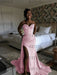 Pink Sparkly Strapless Mermaid Sequined Prom Dress with Slit