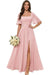 Square Neck Ruffle Sleeve Chiffon Bridesmaid Dress with Slit