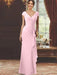 V-Neck Short-Sleeve Floor-Length Sheath Dress for the Mother of the Bride with Ruffles and Appliques