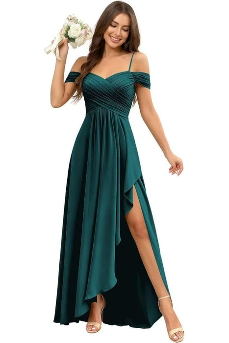 Pleated Corset Off-the-Shoulder Chiffon Bridesmaid Dress