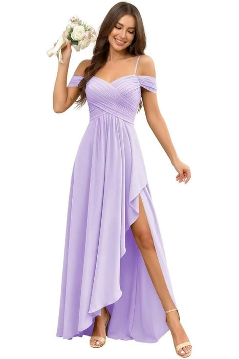 Pleated Corset Off-the-Shoulder Chiffon Bridesmaid Dress