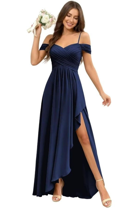Pleated Corset Off-the-Shoulder Chiffon Bridesmaid Dress