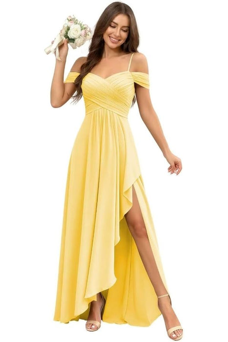 Pleated Corset Off-the-Shoulder Chiffon Bridesmaid Dress