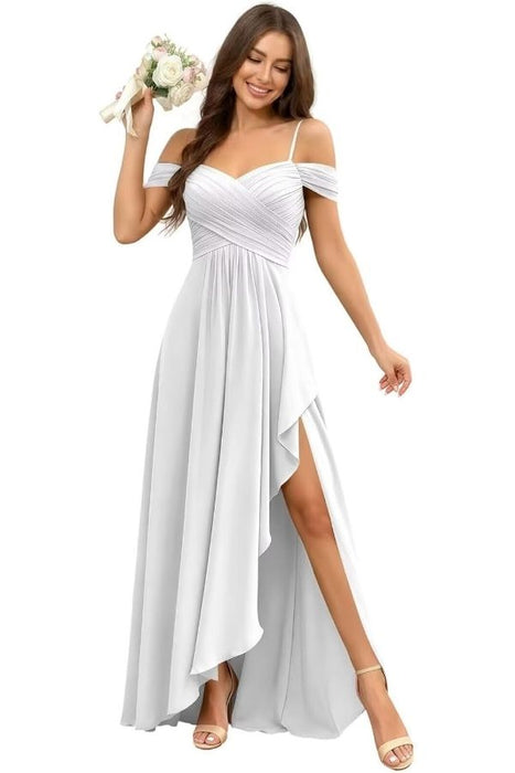 Pleated Corset Off-the-Shoulder Chiffon Bridesmaid Dress