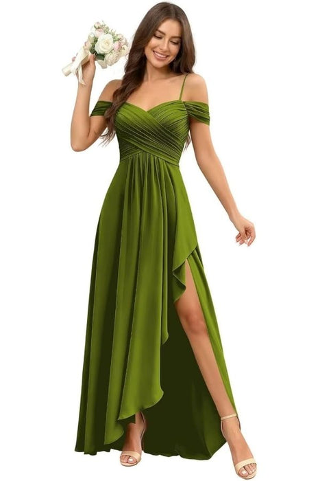 Pleated Corset Off-the-Shoulder Chiffon Bridesmaid Dress