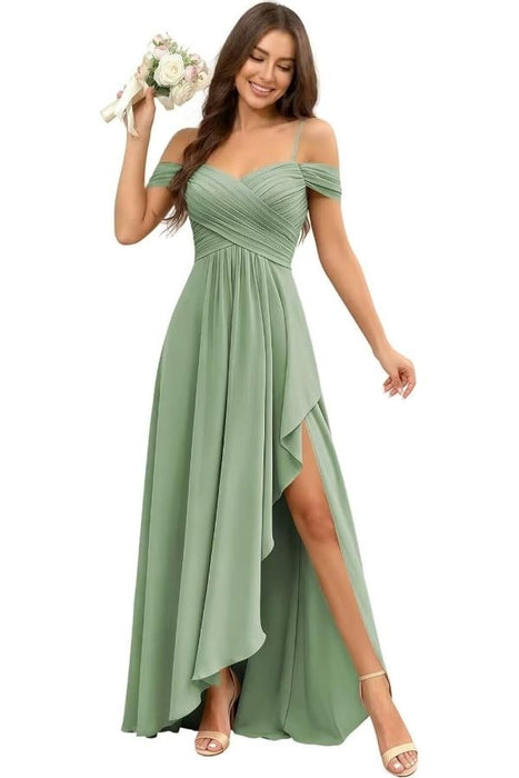 Pleated Corset Off-the-Shoulder Chiffon Bridesmaid Dress