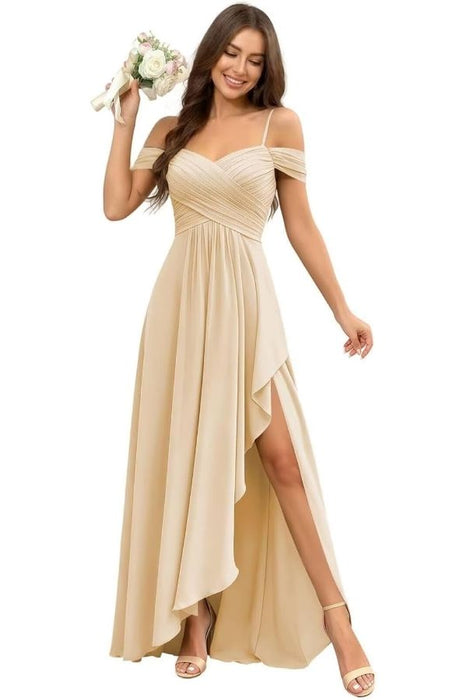 Pleated Corset Off-the-Shoulder Chiffon Bridesmaid Dress