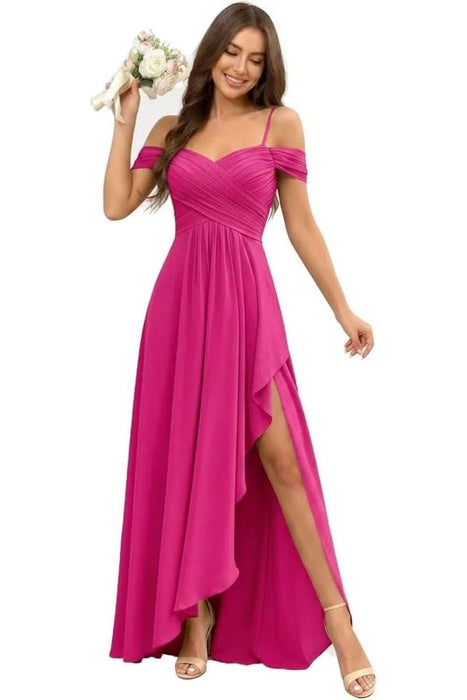 Pleated Corset Off-the-Shoulder Chiffon Bridesmaid Dress