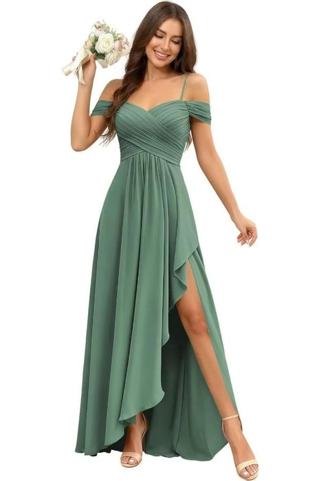 Pleated Corset Off-the-Shoulder Chiffon Bridesmaid Dress