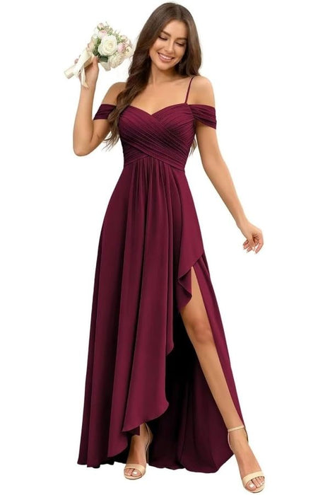 Pleated Corset Off-the-Shoulder Chiffon Bridesmaid Dress