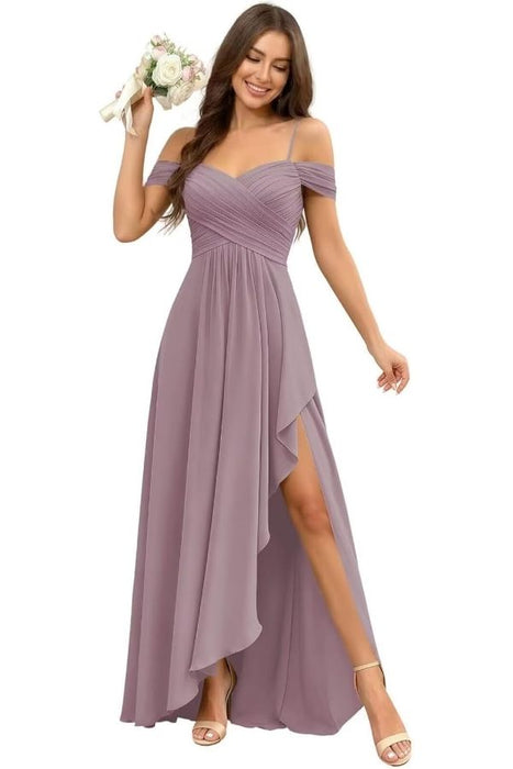 Pleated Corset Off-the-Shoulder Chiffon Bridesmaid Dress