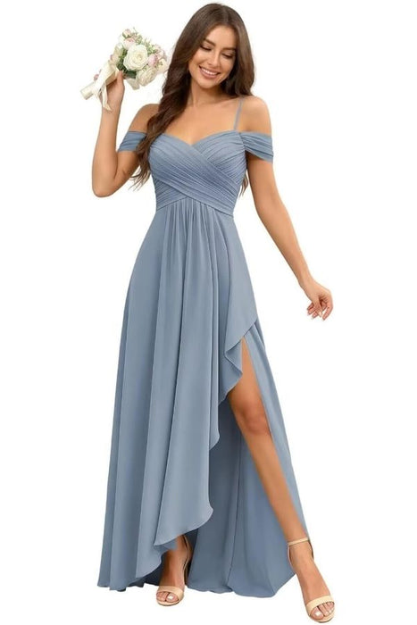 Pleated Corset Off-the-Shoulder Chiffon Bridesmaid Dress