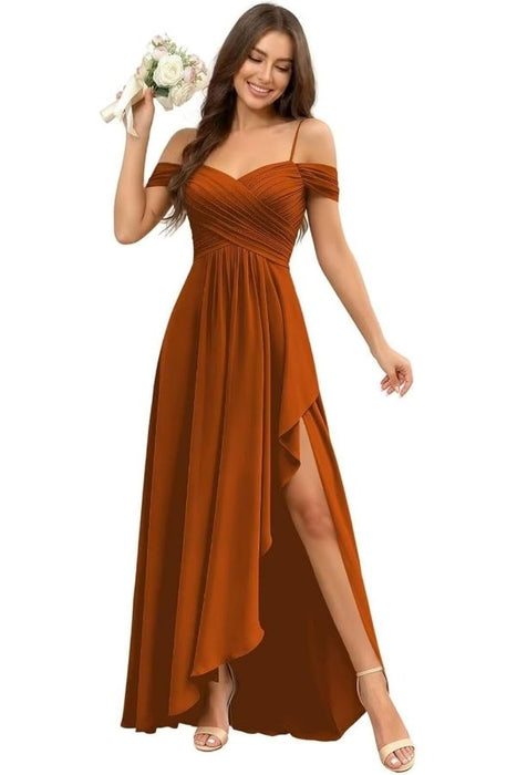 Pleated Corset Off-the-Shoulder Chiffon Bridesmaid Dress