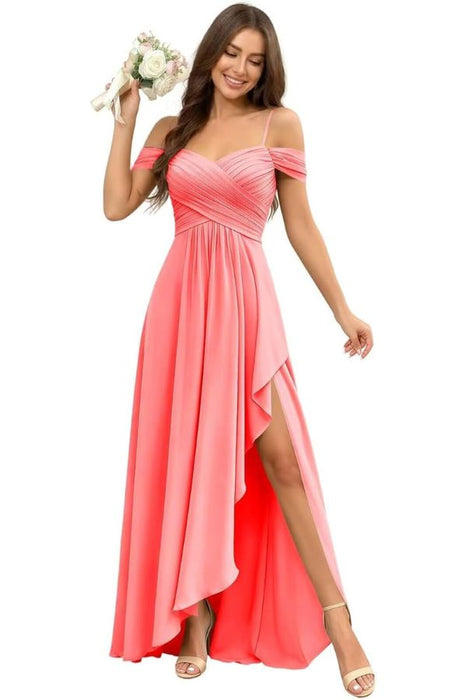 Pleated Corset Off-the-Shoulder Chiffon Bridesmaid Dress
