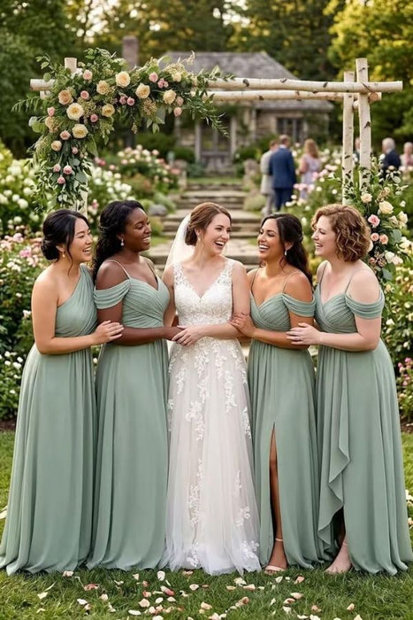 Pleated Corset Off-the-Shoulder Chiffon Bridesmaid Dress