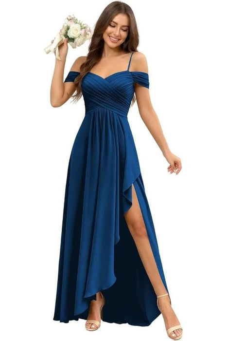 Pleated Corset Off-the-Shoulder Chiffon Bridesmaid Dress