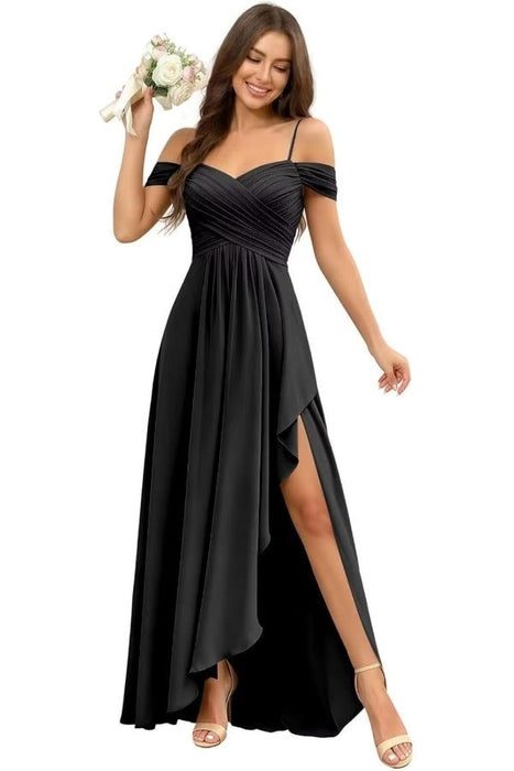 Pleated Corset Off-the-Shoulder Chiffon Bridesmaid Dress