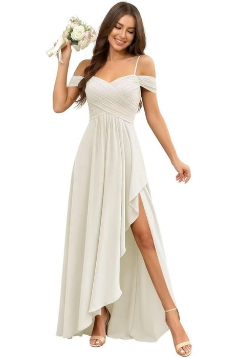 Pleated Corset Off-the-Shoulder Chiffon Bridesmaid Dress