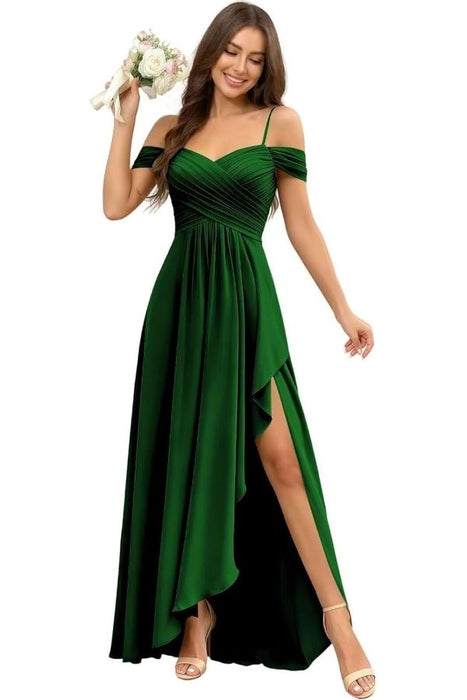 Pleated Corset Off-the-Shoulder Chiffon Bridesmaid Dress