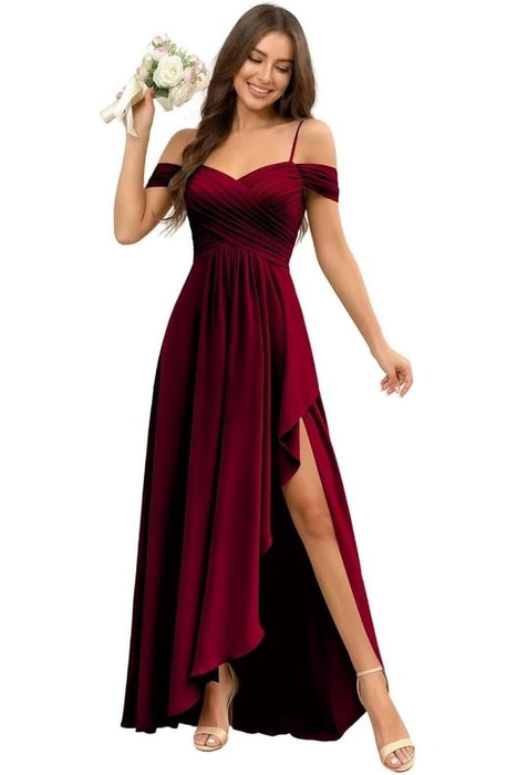 Pleated Corset Off-the-Shoulder Chiffon Bridesmaid Dress