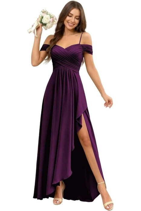 Pleated Corset Off-the-Shoulder Chiffon Bridesmaid Dress