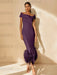 Unique Off-the-Shoulder Tea-Length Mother of the Bride Dress with Short Sleeves and Feathers