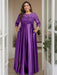 Plum Plus Size Floor-Length Mother of the Bride A-Line Dress with 3/4 Sleeves Scoop Neck Bow & Sequins