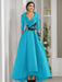 V-Neck A-Line Princess Floor-Length Mother of the Bride Dress with 3/4 Sleeves Appliques and Beading