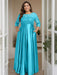 Pool Plus Size Floor-Length Mother of the Bride A-Line Dress with 3/4 Sleeves Scoop Neck Bow & Sequins