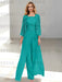 Floor-Length Square Neck Chiffon Mother of the Bride Pantsuit with Jacket & Side Split