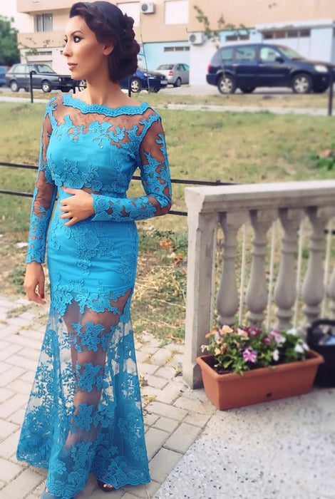 Pool Trumpet/Mermaid Bateau Long Sleeves Applique Lace Dresses - Prom Dresses