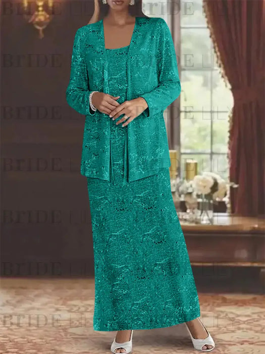 Ankle-length Chiffon Mother of the Bride Dress with Sequins and Jacket