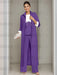 Ankle-Length Mother of the Bride Pantsuits in 3 Pieces Featuring Square Neck Jacket & Lace Appliques