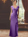 V-Neck Short-Sleeve Floor-Length Sheath Dress for the Mother of the Bride with Ruffles and Appliques