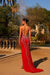 Red Strapless Sweetheart Rhinestone Cutout High Slit Mermaid Formal Evening Dress