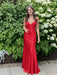 Red V-neck Beaded Satin A Line Prom Dress