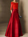 Short-Sleeve Off-the-Shoulder A-Line Mother of the Bride Dress with Belt Applique