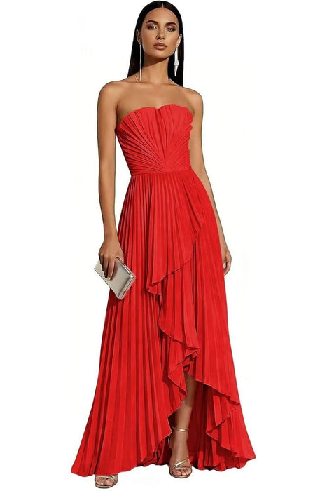 Strapless Pleated Chiffon High-Low Bridesmaid Dress