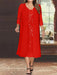 Red V-Neck Long-Sleeve Tea-Length Plus Size Mother of the Bride Dress with Jacket and Sequins