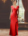 V-Neck Short-Sleeve Floor-Length Sheath Dress for the Mother of the Bride with Ruffles and Appliques