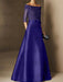 Short-Sleeve Off-the-Shoulder A-Line Mother of the Bride Dress with Belt Applique